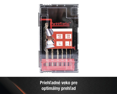 Sada špirálových vrtákov Pattfield HSS-CO v priehľadnom plastovom kufríku