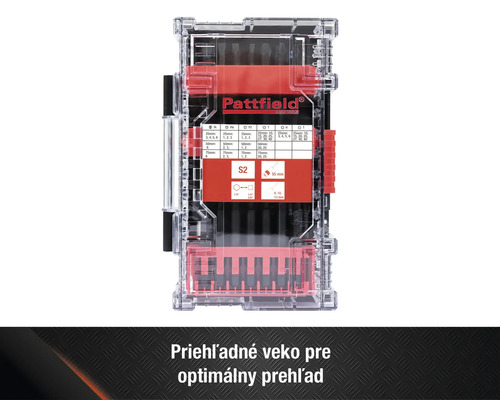 Sada bitov Pattfield v priehľadnom úložnom boxe