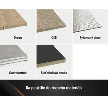Produktová fotografia rôznych materiálov: drevo, OSB dosky, ryhovaný plech, sadrokartón a sieťotlačová doska
