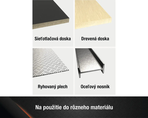 Prehľad rôznych materiálov: sieťotlačová doska, drevená doska, ryhovaný plech, oceľový nosník
