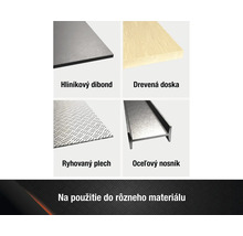 Výber rôznych materiálov: hliníkový dibond, drevená doska, ryhovaný plech, oceľový nosník