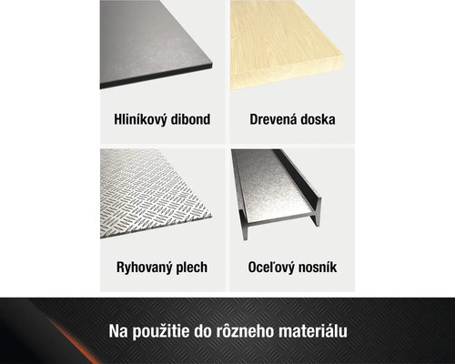 Výber rôznych materiálov: hliníkový dibond, drevená doska, ryhovaný plech, oceľový nosník