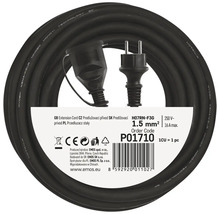 Predlžovací kábel, čierny kábel so zástrčkou a zásuvkou