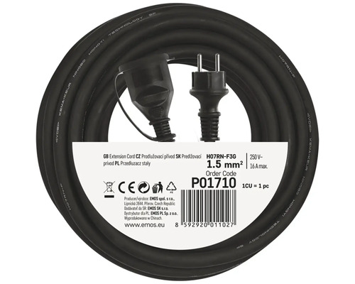 Predlžovací kábel, čierny kábel so zástrčkou a zásuvkou