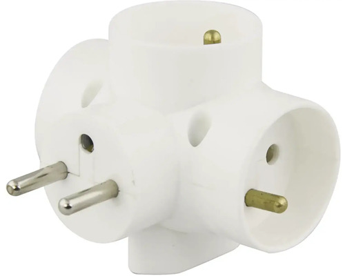 Biela zásuvková rozdvojka s ochranným kontaktom a tromi zásuvkami