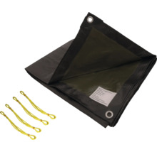 Čierna plachta s očkami a žltými napínacími lankami