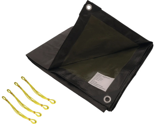 Čierna plachta s očkami a žltými napínacími lankami