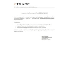 Logo ZTrade. Vyhlásenie, že výrobok nie je klasifikovaný podľa nariadenia (ES) číslo 1272/2008.