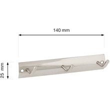 Kovová šatníková tyč s tromi háčikmi, rozmery 140 x 25 milimetrov