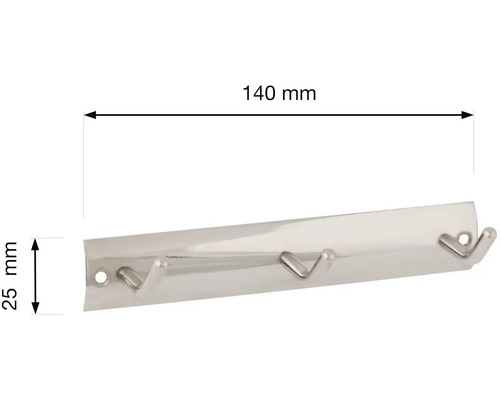 Kovová šatníková tyč s tromi háčikmi, rozmery 140 x 25 milimetrov