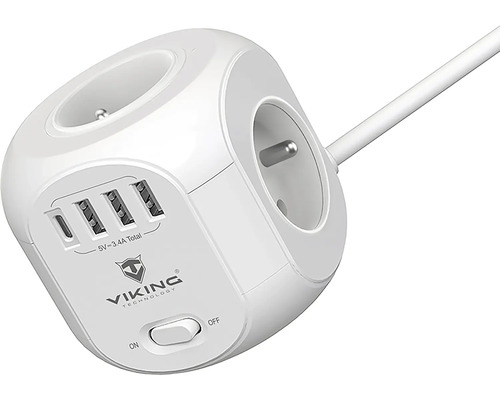 Napájacia lišta v tvare kocky s USB portami a vypínačom