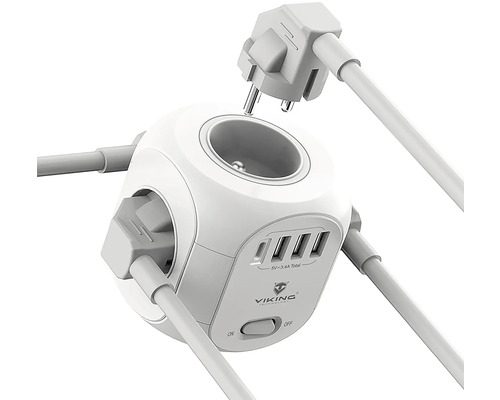 Zásuvková kocka s viacerými zásuvkami a portami USB.