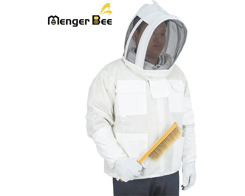 Včelárska bunda s ochranou tváre a včelárska kefa
