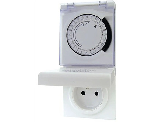 Spínacie hodiny pre vonkajšie použitie so zásuvkou a sklopným vekom