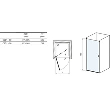 Technický nákres sprchových dverí s rozmermi