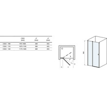 Technický výkres sprchových dverí s rozmermi