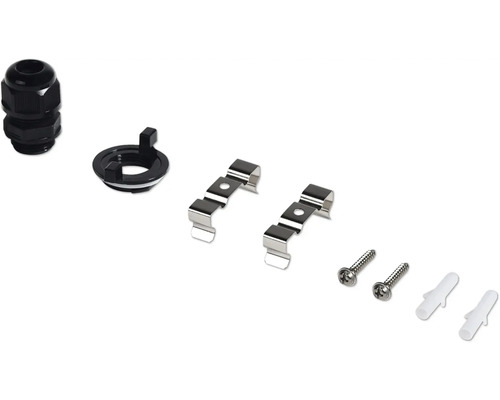 Príslušenstvo pre montáž svietidiel, vrátane káblovej priechodky, montážnych klipov, skrutiek a hmoždiniek
