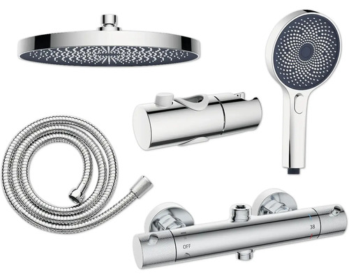 Sprchová súprava s hlavovou sprchou, ručnou sprchou, sprchovou hadicou a termostatom