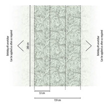 Diagram fototapety s tropickým motívom listov a rozmermi