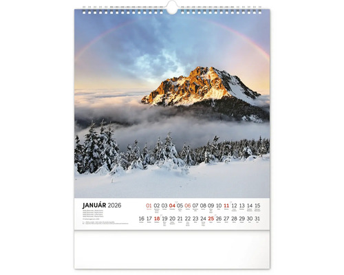 Nástenný kalendár Január 2026 s motívom zimnej krajiny v horách
