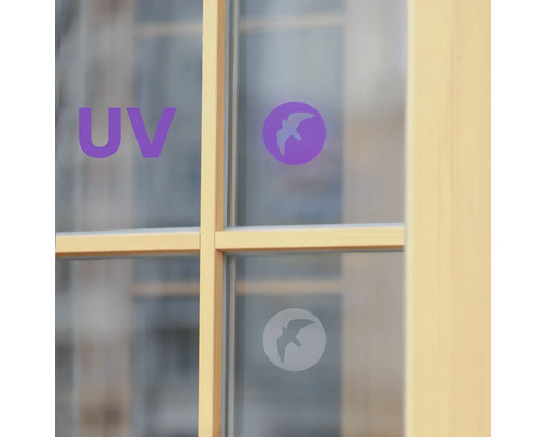 Okno so symbolom ochrany proti UV žiareniu a symbolom ochrany vtáctva