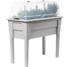 Vyvýšený záhon s bylinkami a priehľadným krytom do záhrady