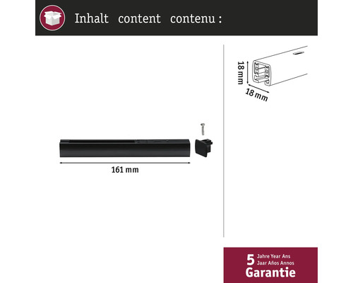 Obsah balenia: Vodiaca lišta s dĺžkou 161 milimetrov, skrutka a koncovka s rozmermi 18 x 18 milimetrov. Päťročná záruka.