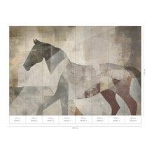 Nástenná maľba s abstraktným motívom koňa, pozostávajúca z ôsmich panelov