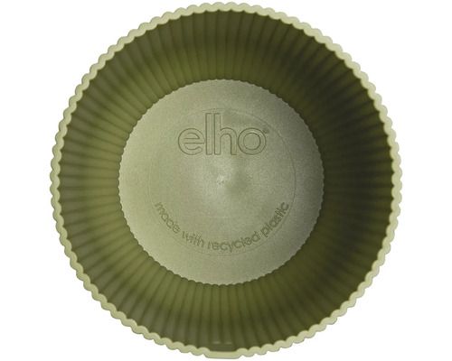 Vnútorný pohľad na okrúhly kvetináč so zvlneným okrajom a logom Elho.