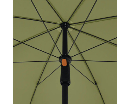 Vnútorný pohľad na otvorený slnečník s rámom a rukoväťou