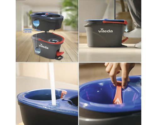 Logo Vileda na vedre s funkciou žmýkania a oddelenou nádržou na čistú a špinavú vodu.