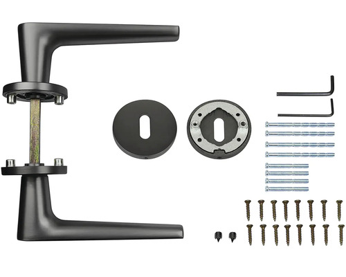 Sada kľučiek ku dverám s rozetami a upevňovacím materiálom