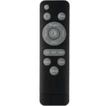 Čierny diaľkový ovládač s tlačidlami na zapnutie a vypnutie, časovač, jas, funkciu stmievania a teplotu farieb