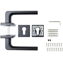 Sada kľučky ku dverám s hranatou rozetou a montážnym materiálom