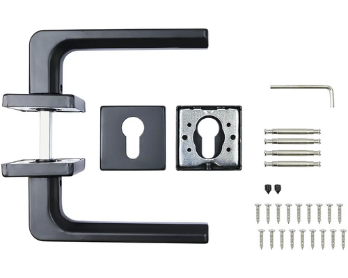 Sada kľučky ku dverám s hranatou rozetou a montážnym materiálom