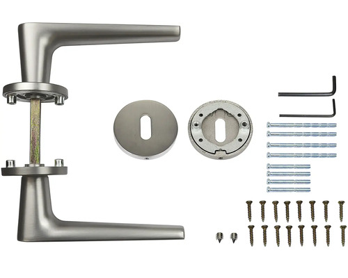 Sada kľučky ku dverám s rozetami a montážnym materiálom