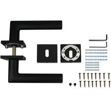 Čierna súprava kľučky dverí s upevňovacím materiálom pre interiérové dvere