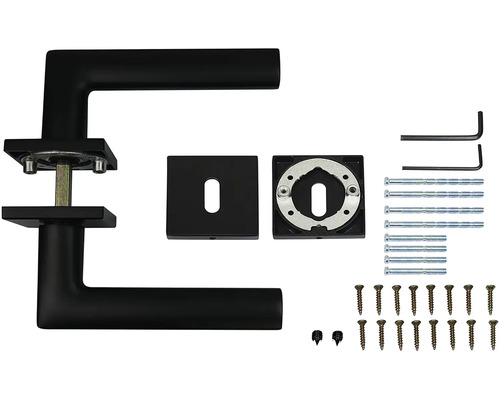 Čierna súprava kľučky dverí s upevňovacím materiálom pre interiérové dvere