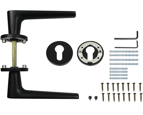 Sada kľučky ku dverám s rozetami a upevňovacím materiálom