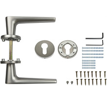 Sada dverového kovania s kľučkami, rozetami, skrutkami a upevňovacím materiálom