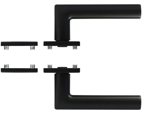 Čierne kovové kľučky ku dverám s upevňovacím materiálom