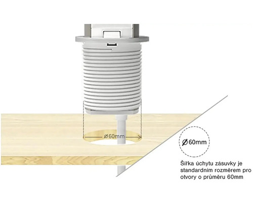 Vstavaná zásuvka s požadovaným priemerom otvoru 60 milimetrov.