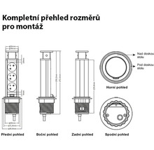 Kompletný prehľad rozmerov pre montáž.