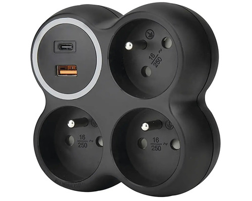 Napájacia lišta so štyrmi zásuvkami a dvoma portami USB