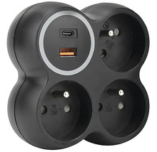 Čierna zásuvková lišta s USB portami