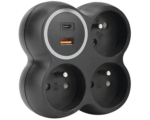 Čierna zásuvková lišta s USB portami