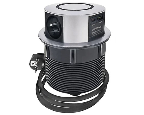 Zapuistená zásuvková jednotka s USB portami a napájacím káblom