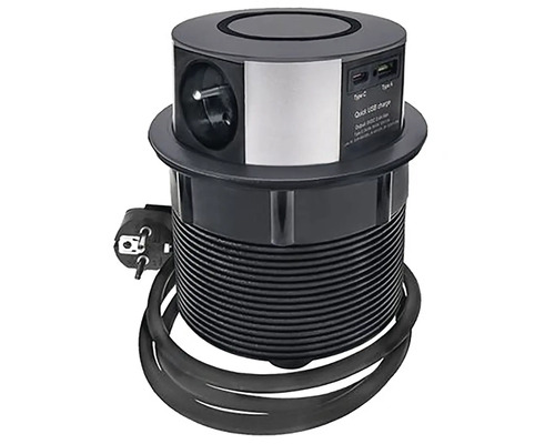 Zapuštěná zásuvková lišta s USB portami a napájacím káblom