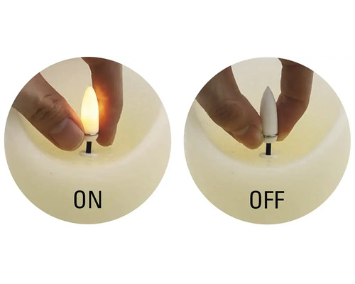 Ukážka LED sviečky v stave zapnuté a vypnuté