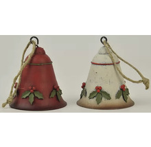 Dva dekoratívne vianočné zvončeky s motívom cezmíny a závesnou šnúrou